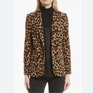 Zara Woman Leopard Print Blazer w/ Faux Leather Trim Workwear Blogger Favorite M